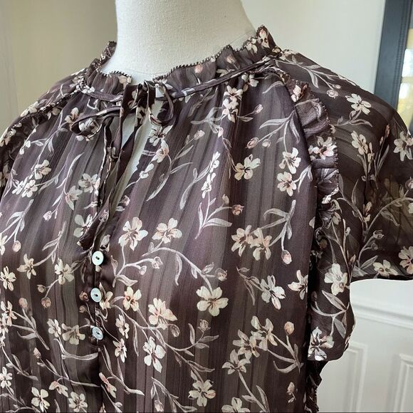 H&M Brown Floral Lightweight Chiffon Top 8 NWT - Picture 2 of 10